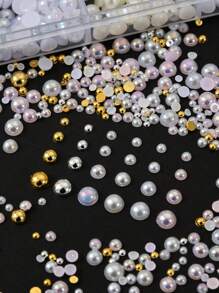 1kit Nail Pearls, 3D Nail Charms, Flatback Pearls For Crafting, Charms For Nails Design