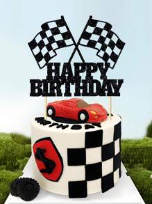 1 件种族旗帜主题生日快乐派对和庆祝闪光黑色蛋糕装饰，圣诞节