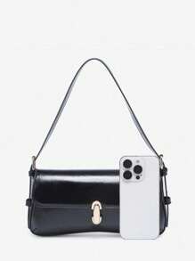 Women's Vintage Angora Red Faux Leather Lock Decor Angora Red Shoulder Underarm Flap Baguette Bag, Suitable For Dates, Outings, Parties