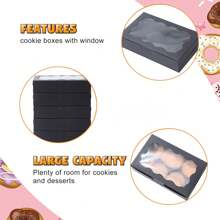 12 件黑色纸质饼干盒，带透明窗口，小礼品容器，用于甜点、糕点、糖果，适用于婚礼、派对、圣诞节、生日、婴儿洗礼情人节 - 黑色 - 查看 6