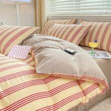 Conjunto de Roupa de Cama 4 Peças (Sem Enchimento), Estampa Floral Listrada Estilo Esportivo Poliéster Macio, Utilização em Todos os Ambientes do Quarto