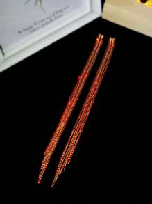 Glamorous Spring Colorful CZ Crystal Long Tassel Earrings Stud Dance Club Party Graduation Jewelry 1 Pair