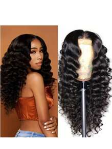 250% Density 4X4 Deep Wavy Wigs With Tiny Knots 100% Brazlilian Virgin Human Hair #1B Wave Lace Frontal Wigs Natural Color Glueless Pre Cut Wigs Pre Plucked With Baby Hair HD Transparent Lace Front Wigs For Women Long 40inch - Natural Black - View 8