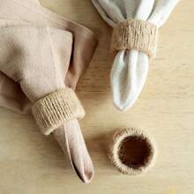 6pcs/Set 3.5x4.5in (9x12cm) Jute Woven Napkin Rings, Country Style Thickened Cylindrical Napkin Holders, For Dining Table Decor, Housewarming Gift