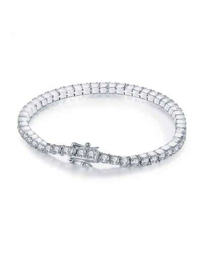 1 pezzo Bracciale in argento sterling 925 genuino con chiusura, catena tennis di lusso con zirconia cubica rotonda da 3 mm, gioiello per donna per uso quotidiano, feste, fidanzamento, regali, matrimonio, gioielleria da sposa