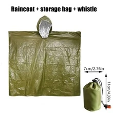 1 Stück Notfall Poncho, Mylar Raumdecke Camping Ausrüstung - behält 90% der Körperwärme Überlebenszubehör Überlebensausrüstung, Camping Bedarf Notfall Decke, wasserdichte Regenjacke, Pfeife, reflektierende Regenjacke