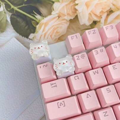 2pcs Cat Shaped Cute Keycaps, Fit For Mechanical Keyboard With Cherry MX Switch