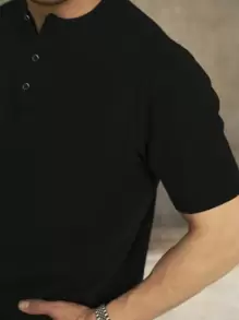 Herren lässiges vielseitiges T-Shirt mit Unifarben Henley-Ausschnitt und Kurzarm