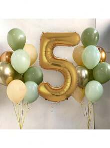 20pcs/Set 32 Inch Gold & Olive Green Theme Party Decorative Foil Balloons, Includes 1-6 Numeric Foil Balloon Set, For Birthday Outdoor Decorations