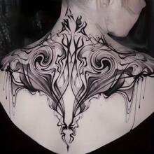 Liquid Butterfly Melted Obsession Abstract Beautiful Flower Back & Chest Temporary Tattoos For Men & Women - Black - View 1