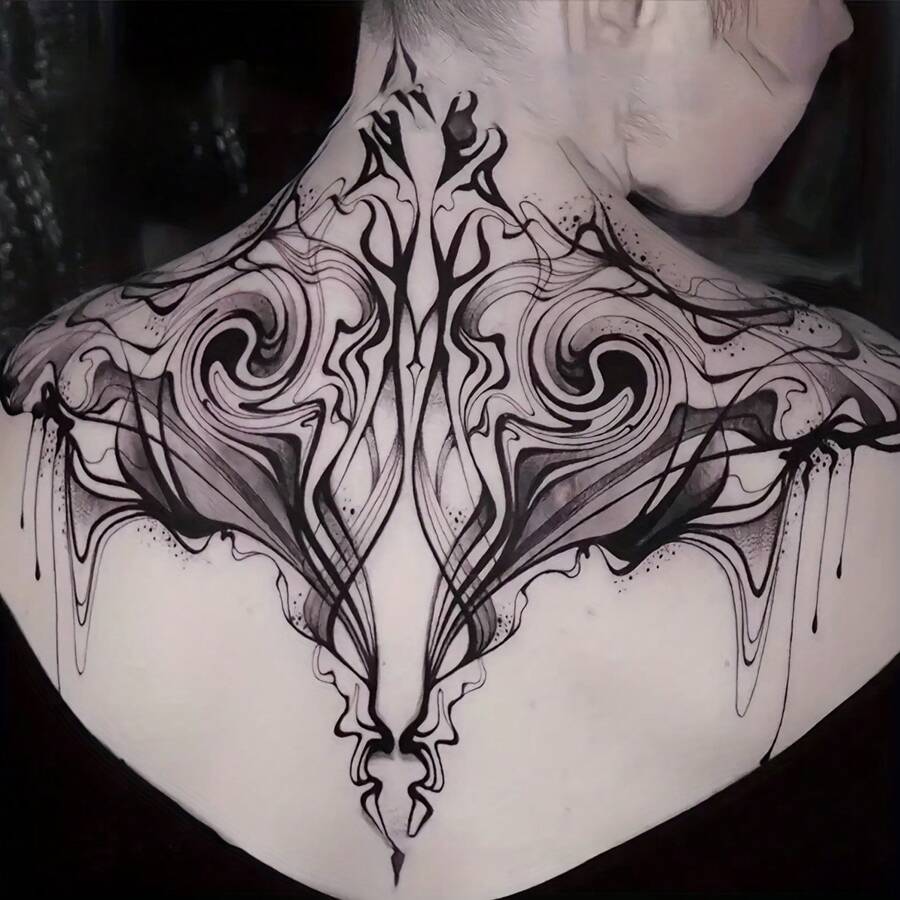 Liquid Butterfly Melted Obsession Abstract Beautiful Flower Back & Chest Temporary Tattoos For Men & Women - Black - View 1