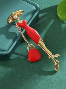 1 pieza Broche con forma de dama de color rojo de moda, flor de solapa para abrigo de uso diario de mujer