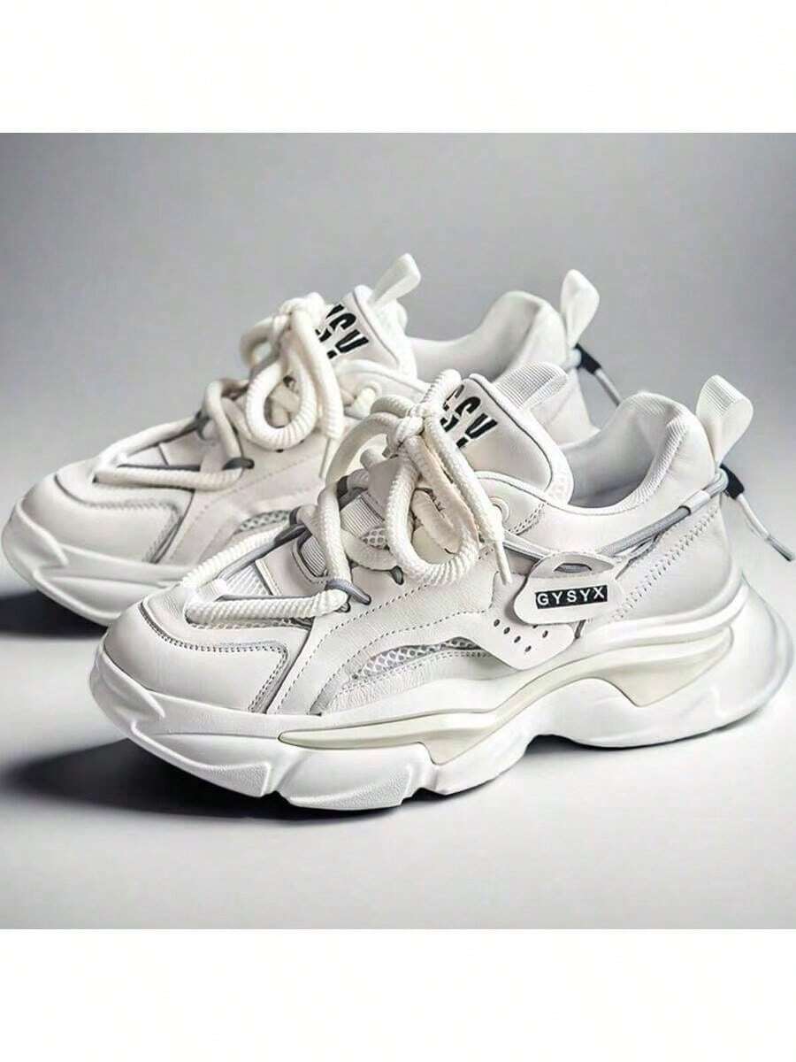 Men's New Comfortable Outdoor Round Toe Sports Running Shoes, Thick Sole Anti-Slip Cushioned Casual Athletic Sneakers, Suitable For Brands Like , Four-Season Wear - White - View 1