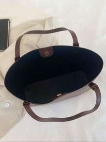 复古简约优雅女士通勤手提包，2024年新款时尚大容量单肩包 - 彩色 - 查看 5