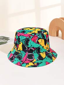 1 件女士海洋动物印花双面渔夫帽，鲨鱼、章鱼、水母图案，适合日常使用