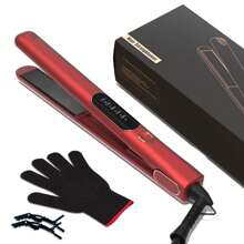 1 Pieza Plancha de pelo con calentador PTC 2 en 1 alisador y rizador con 1 guante y 2 pinzas para el cabello