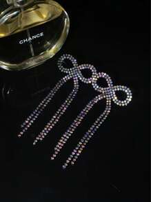 迷人薰衣草蝴蝶结 CZ 水晶流苏耳环耳钉婚礼派对毕业珠宝 1 对 - 彩色 - 查看 18