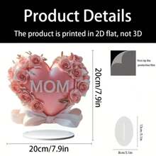 一件 2D 平面物品。2D 平面波西米亚水晶玫瑰和心形装饰盘和装饰品，用于桌面展示，上面写着“妈妈”字样。它可作为家庭和办公室的装饰品，也是一件多功能的母亲节礼物，适合桌面装饰和花园装饰。