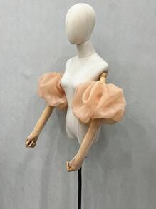1pc White Organza Pleated Long Petal Sleeve Elastic Bridal Short Sleeve Covers, 2pcs - Multicolor - View 7