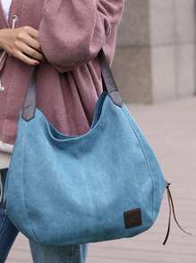 2025新款多层帆布手提包百搭韩版手提包时尚单肩包简约大容量包 - 藍色 - 查看 2