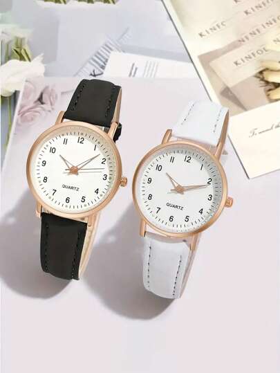 Pc Lovely Round Pointer Quartz Horloge Luminescent Analog Matte ful PU Leather Strap, Ladies' Mom On Mother's Day Dad Father's Day.