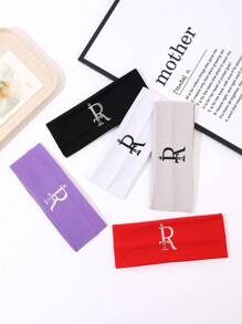 2/3/4/5 件原创字母 LOGO 弹性加宽头带男女通用防滑吸湿排汗柔软纤维头带运动休闲装适合瑜伽、跑步、健身、所有季节 - 彩色 - 查看 9