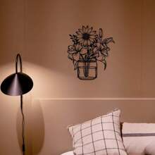 1 Piece Black Sunflower Metal Wall Decor, Wrought Iron Vase Wall Art, Metal Wall Sculpture Decoration, Bedroom Decoration, Wall Art, Living Room Decoration, Room Decoration, Wall Decoration