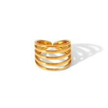 1pc Stainless Steel Fashionable Open Ring For Women, 18K Gold Plated Ring