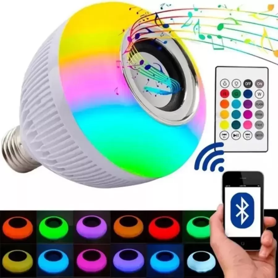 Bluetooth Led Lamp Speaker Box Bivolt Control 12w Rgb
