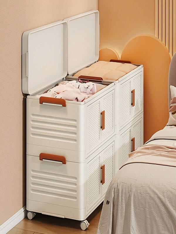 Caixa de armazenamento de plástico com tampa, caixa de armazenamento dobrável com rodas, caixa de armazenamento com 3 gavetas, caixa de armazenamento empilhável para organizar roupas, lanches e equipamentos de acampamento