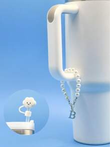 精致时尚的仿珍珠杯链，适用于 30 和 40 盎司玻璃杯，带有 3D 金属字母细节和可爱的草帽，简约而优雅的 26 个英文字母水杯装饰配件，男女通用夏季配饰，返校用品，生日礼物