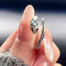 1pc Silver Snake Ring With Simulated Agate Inlay, Suitable For Daily Wear For Women