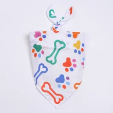 1pc Pet Everyday Scarf, Cute Bone & Paw Print Love Pattern Triangular Bandana, Dog Drool Bib Suitable For All Seasons