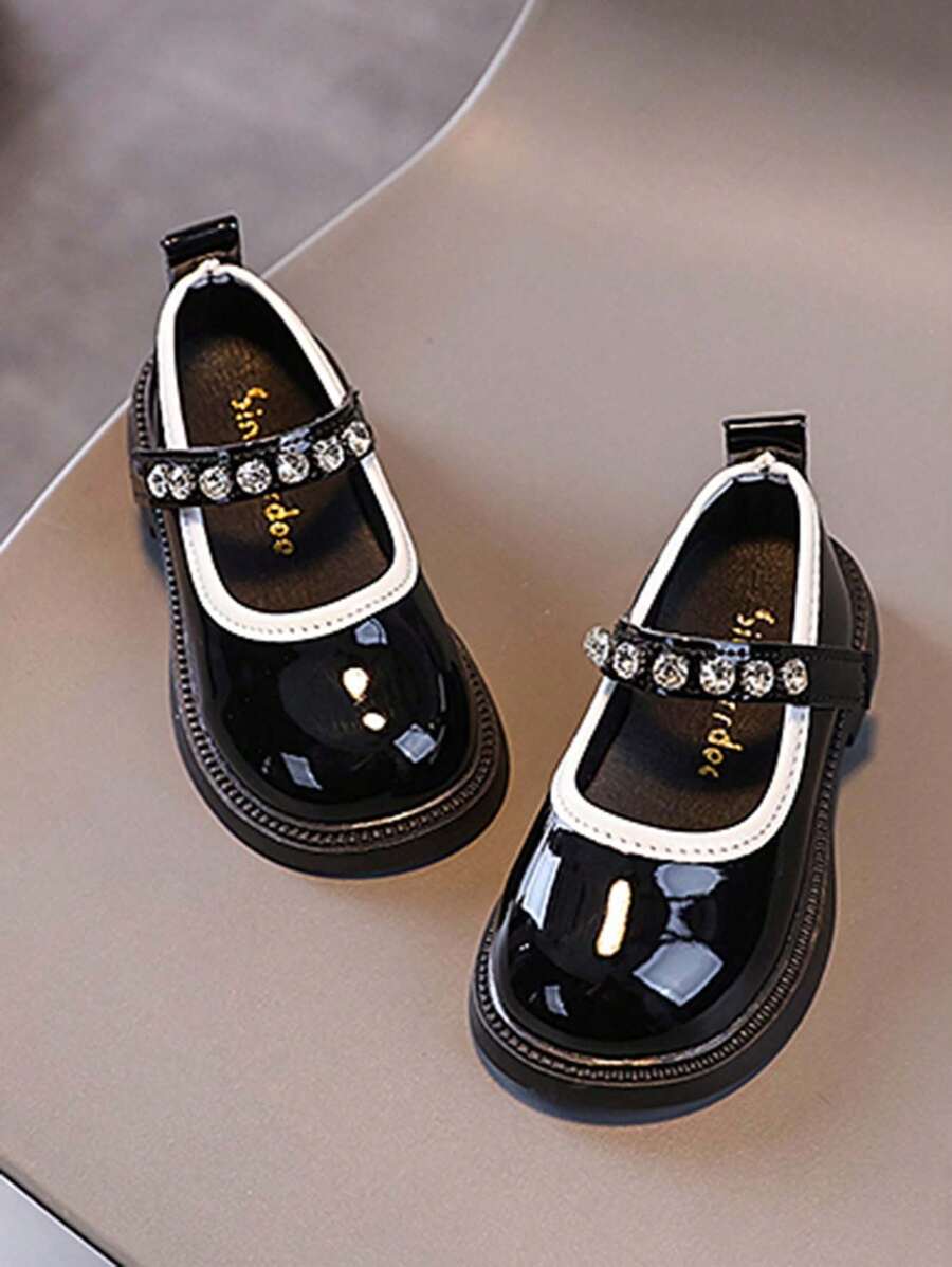 Zapatos de princesa con rhinestones de niña, nuevos diseños 2025 para fiestas con cristales, zapatos planos - Negro - Ver 1