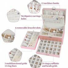 Earring Jewelry Box For Women Girl Stud Organizer, 5 Layers Girl Jewelry Organizer Box With Lock Earring Holder Organizer Necklace Ring Jewelry Organizer Box For Girls (Black)