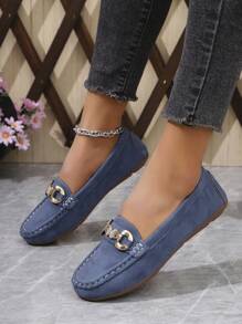 Nuevos mocasines elegantes de mujer con cadena dorada para primavera 2025, ligeros y cómodos, zapatos planos de goma versátiles - Azul Marino - Ver 3