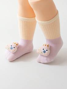 2 双新生儿袜子，轻便夏季，可爱卡通设计，防滑，宽松袖口，适合 0-12 个月婴儿 - 彩色 - 查看 3