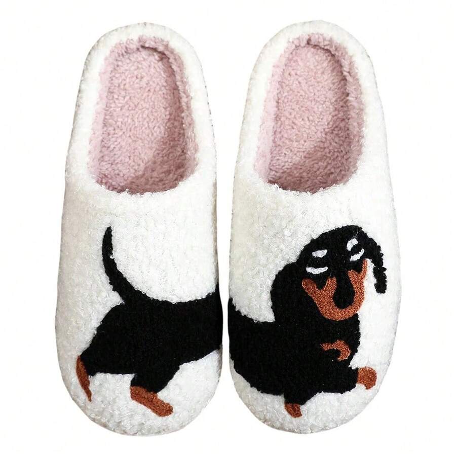 Plush Dachshund Slippers Closed Toe Slippers Anti Slip Warm Slip-On House Shoes Flat Thermal Slippers For Outdoor Indoor Bedroom