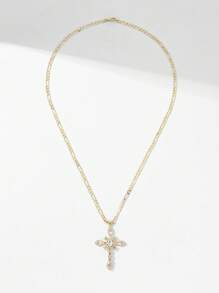 1pc 2025 New Classic Elegant Cross Pendant Necklace, Hypoallergenic Cubic Zirconia 14K Gold Plated, Ideal Gift For Mother, Valentine, Couple, Friend, Christening, Daily & Festival Wear, Catholic Prayer