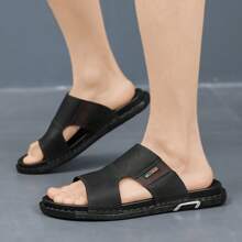 Men Summer Slip-On Slippers, Anti-Slip Soft Sole Casual Leather Sandals, Sports & Beach Flip Flops