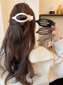 4 Stücke/1 Stück Damen 4.72in/12cm weiße & braune große leichte Kunststoff Haarspangen, modisch, vielseitig, elegant & minimalistisch einfarbig, geeignet für Alltag, Lässig, Party, Pendeln, Frisur, Gesicht/Haare waschen, Make-up, Outfit Accessoires
