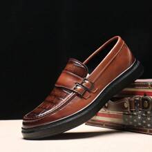 Men's Casual Slip-On Loafers, Black Leather, Classic Minimalist Design, Comfortable Breathable, Suitable For Daily Wear And Formal Occasions, Outsole - Yellow - View 4