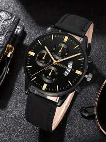 Set de 5 piezas de relojes vintage para hombre - Pulsera de cuerda de cuentas hecha a mano, reloj de piel de PU con pantalla de calendario precisa, cómodo para uso casual y deportivo, regalo ideal para él