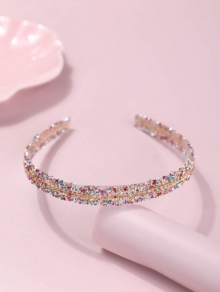 1pc Girl's Fashion Rhinestone Chain Headband, Elegant And Versatile - Multicolor - View 1