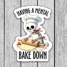 骷髅烘焙贴纸，“我正在精神烘焙”幽默乙烯基贴花，有趣的厨房贴花，给面包师和厨师的礼物，恐怖烘焙贴花 - 彩色 - 查看 6