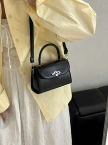 Women's Handbag, Fashionable Minimalist Lock Flap Mini Square Bag, Solid Color Versatile Shoulder Crossbody Bag