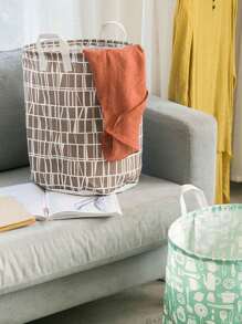 斯堪的纳维亚风格简约亚麻脏衣篮、玩具收纳箱、可折叠衣物收纳篮、防水布洗衣篮 - 彩色 - 查看 6