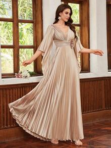 Kexmon 优雅奢华女士 V 领荷叶边礼服，搭配浪漫 3D 花朵飘逸舞会礼服，非常适合正式场合和晚会舞会婚礼宾客礼服，适合毕业晚宴、派对礼服