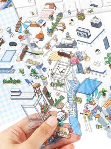 3pcs PET 2.5D Mini Diorama Decorative Sticker Set, Open Now Series, Suitable For Office, Home, Marking, Labels, Classroom, Toy, Student DIY Decor,School Supplies,Back To School - Multicolor - View 9