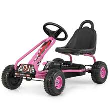 Kids Pedal Go Kart 4 Wheel Ride On Toys W/ Adjustable Seat Handbrake Red - Pink - View 10